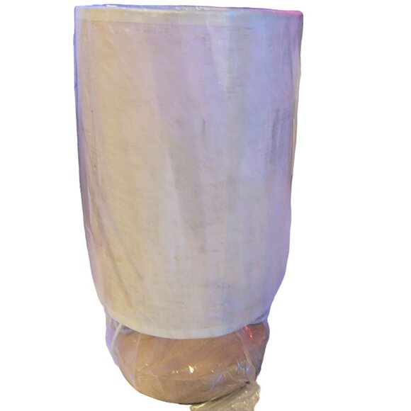 Bedside Table Lamp Daughter Gift Linen Shade Beige Wood Base LED Bulb USB Plug - Picture 4 of 16